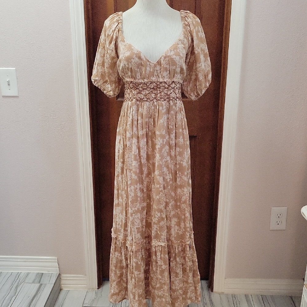 Free People Floral Tan Maxi Dress